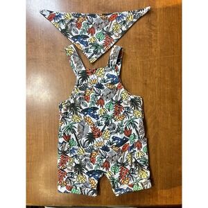 Wonder Nation 12M Jungle Print Overalls Romper with Bandana Set‎ Baby Kids